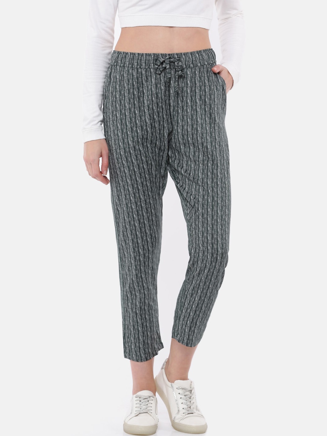 

De Moza Women Green Printed Straight Fit Trousers