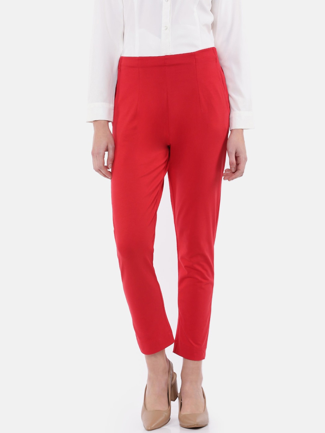 

De Moza Women Red Straight Fit Trousers