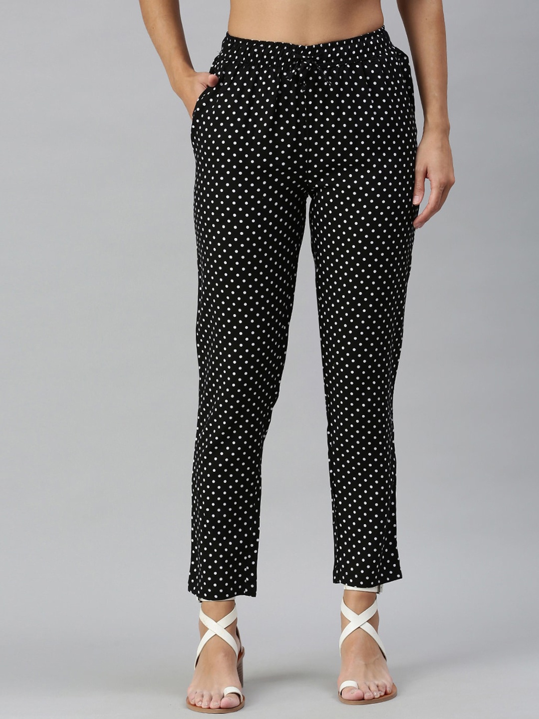 

De Moza Women Black Printed Straight Fit Trousers