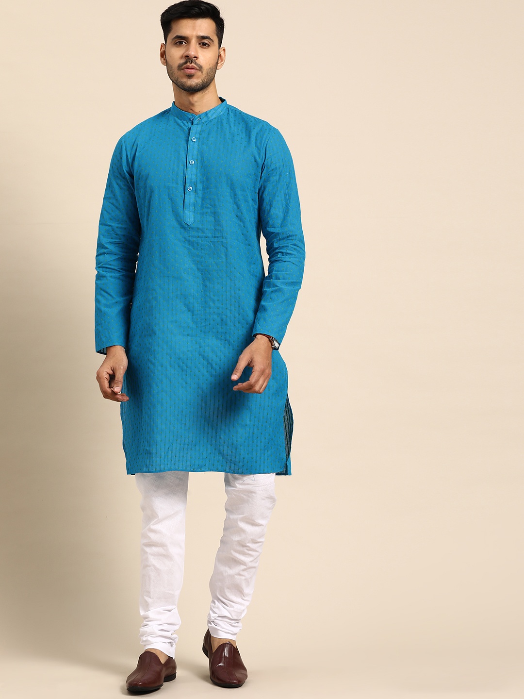 

Anouk Men Blue Regular Pure Cotton Kurta with Churidar