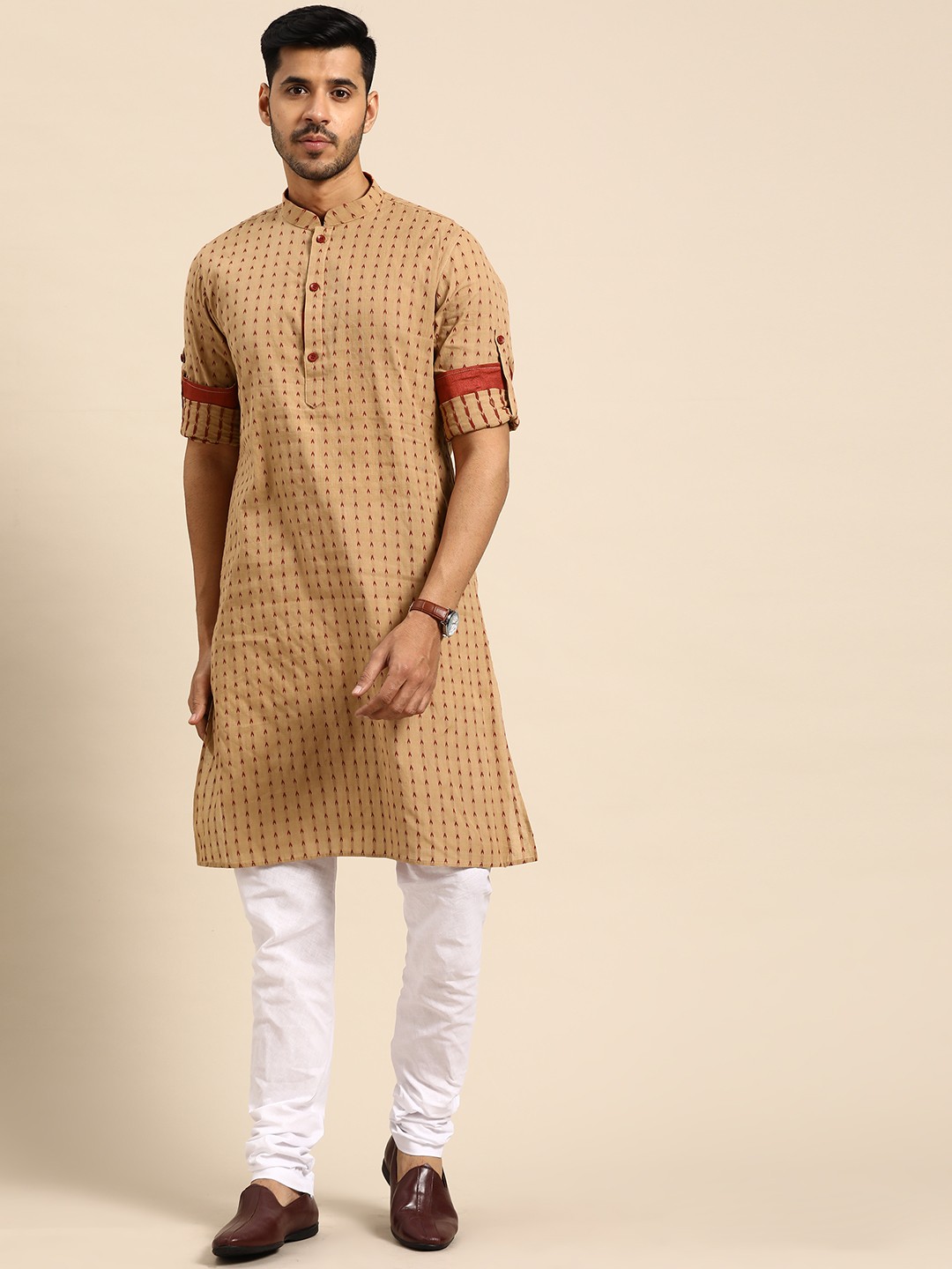 

Anouk Men Brown Regular Pure Cotton Kurta with Churidar