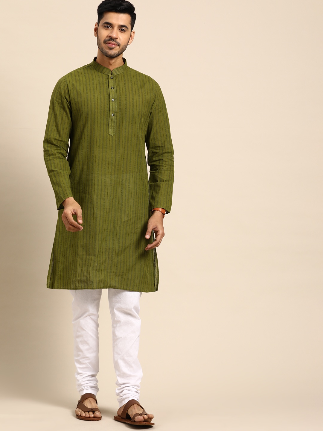 

Anouk Men Green Regular Pure Cotton Kurta with Churidar