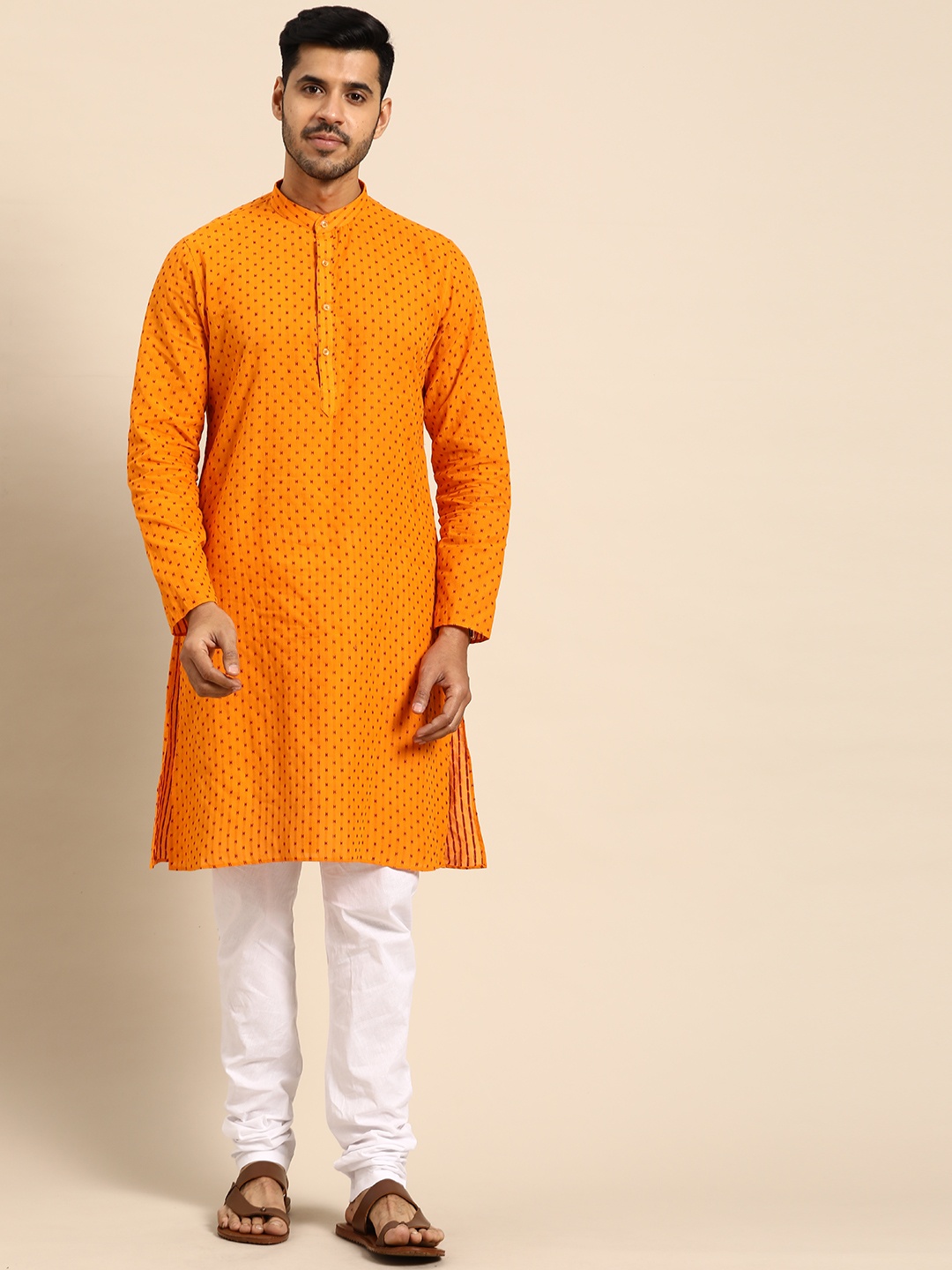 

Anouk Men Orange Regular Pure Cotton Kurta with Churidar