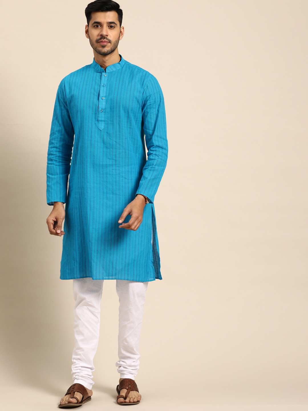 

Anouk Men Blue Regular Pure Cotton Kurta with Churidar
