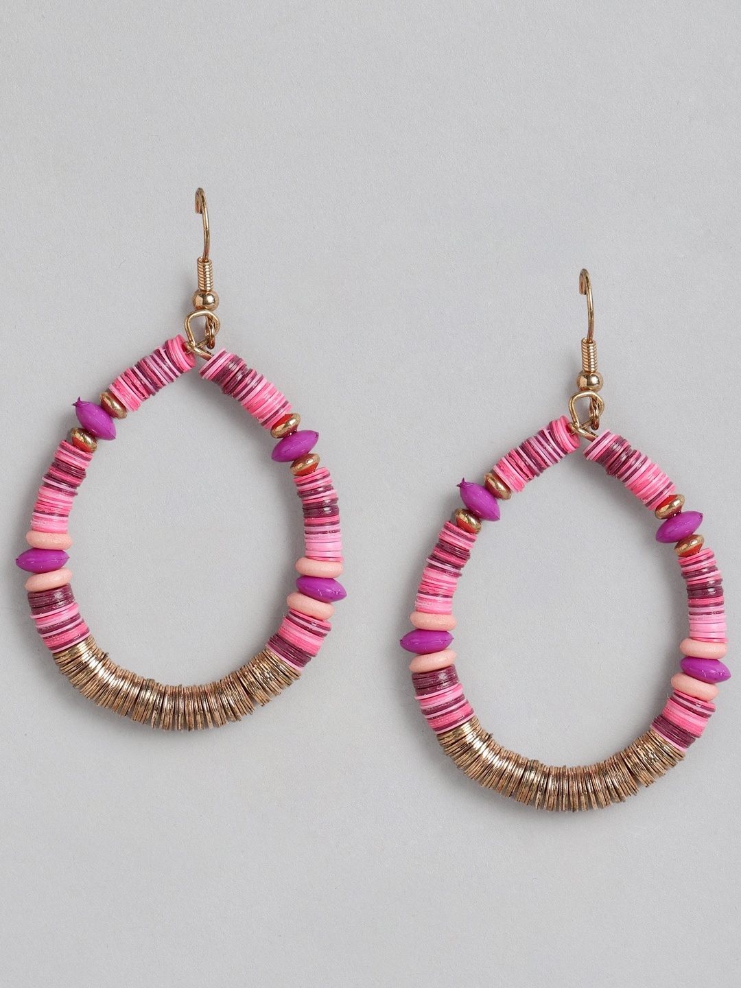 

RICHEERA Rose Gold-Plated & Pink Oval Drop Earrings