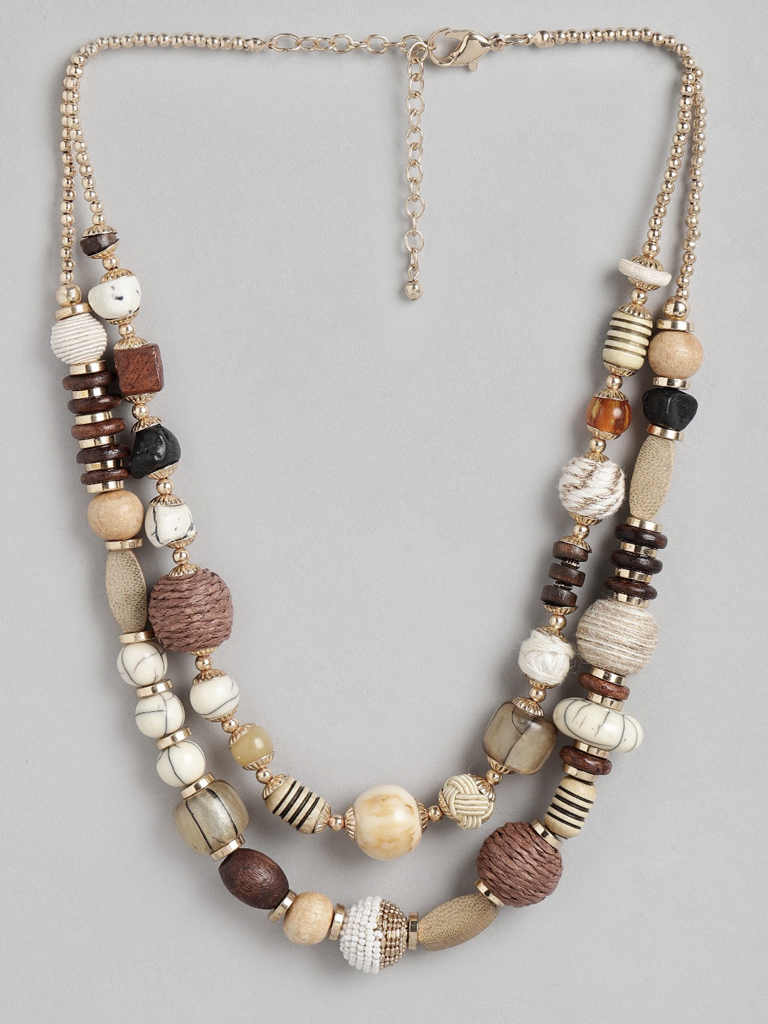 

RICHEERA Brown & Gold-Toned Beaded Statement Necklace