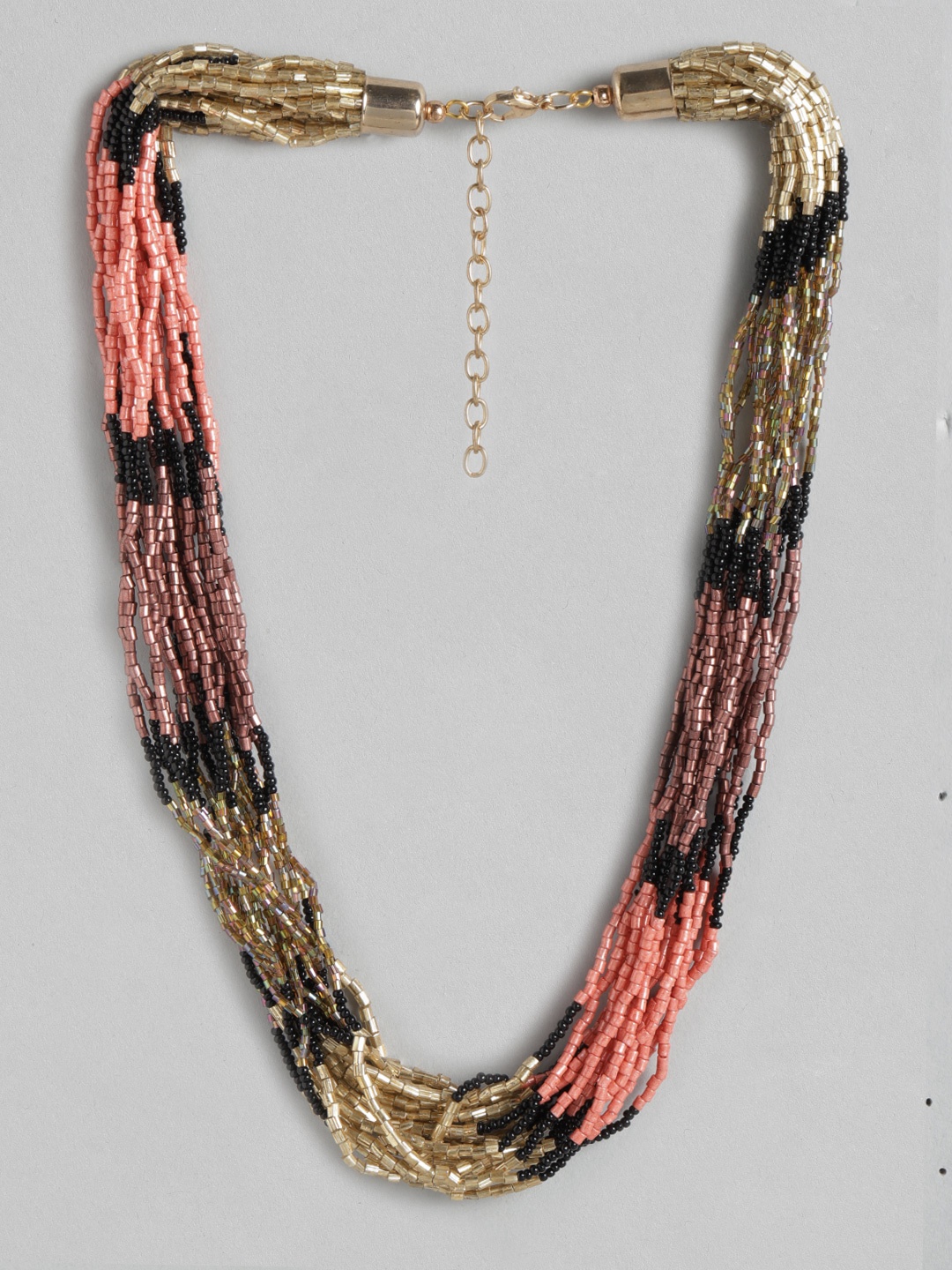 

RICHEERA Pink & Gold-Toned Statement Beaded Layered Necklace