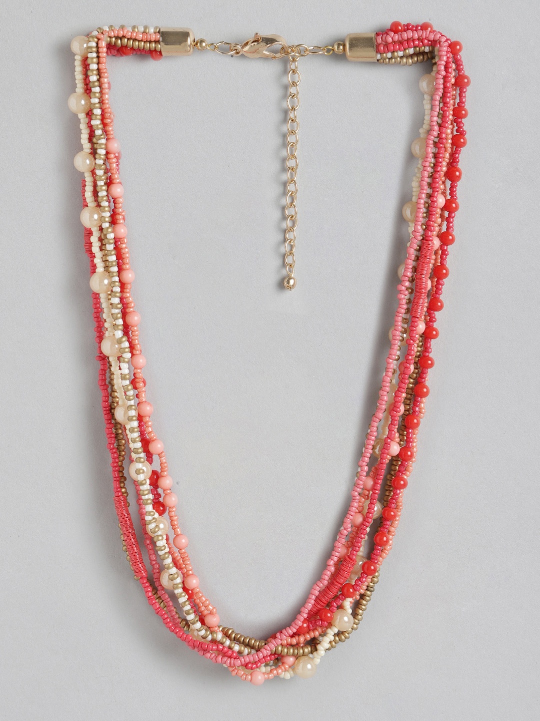 

RICHEERA Red & Gold-Toned Beaded Statement Necklace