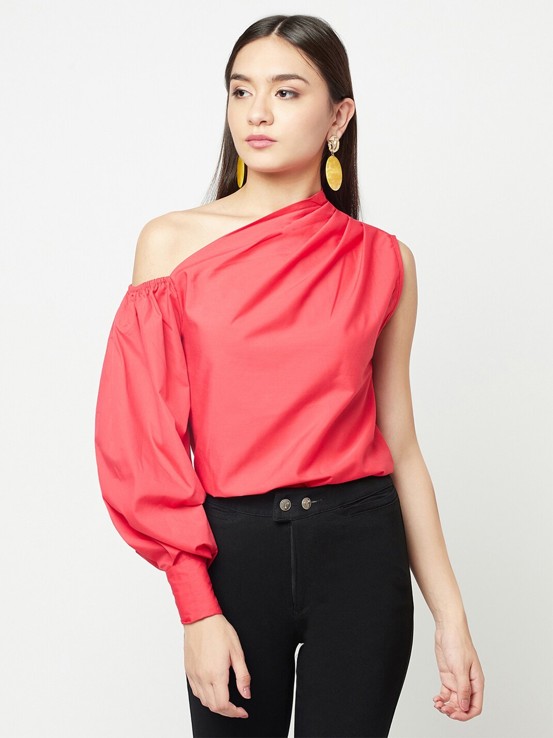 

iki chic Coral One Shoulder Regular Top