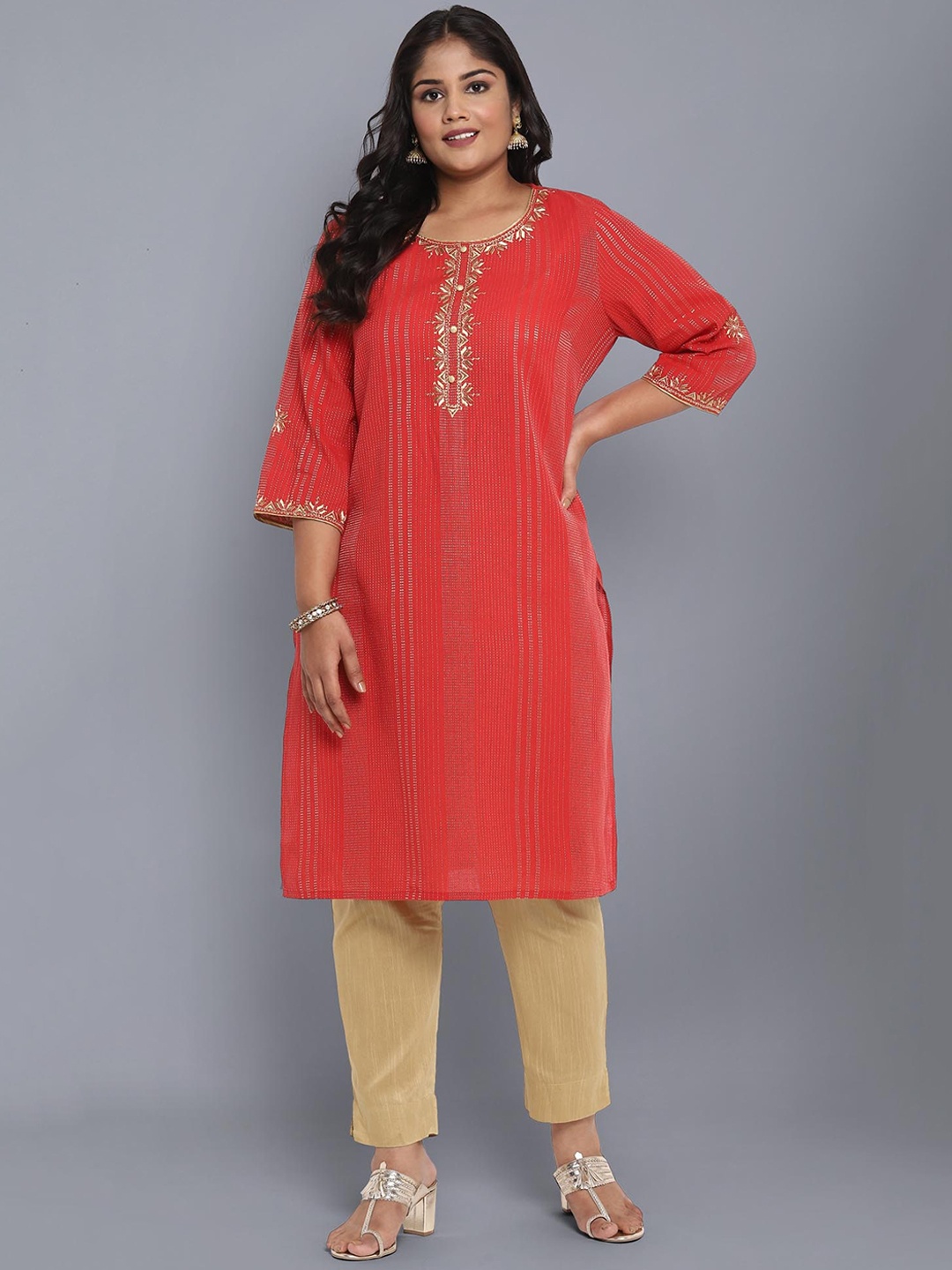 

AURELIA Women Orange Embroidered Kurta