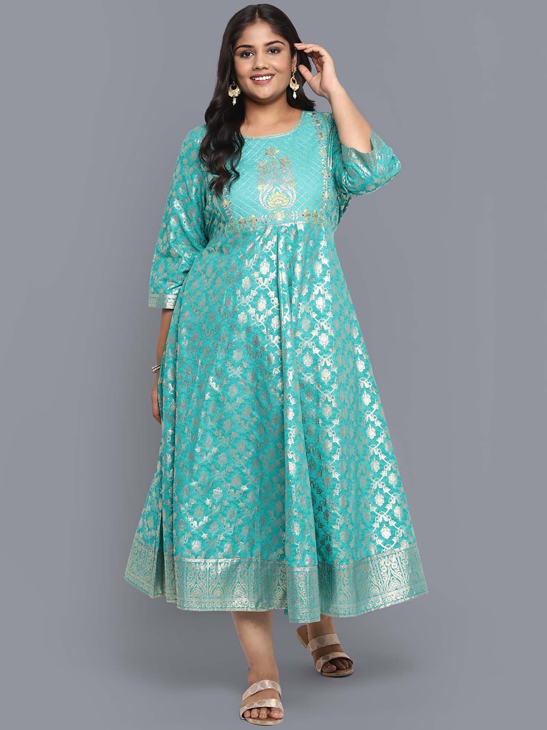 

AURELIA Green Ethnic Motifs Midi Dress