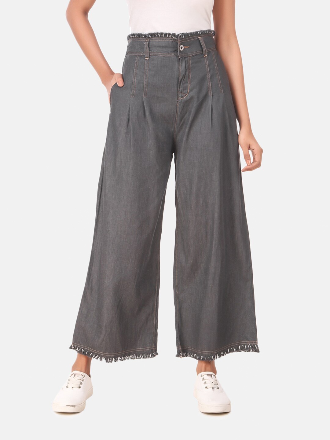 

ANAISA Women Black Cotton Denim Cropped Palazzos