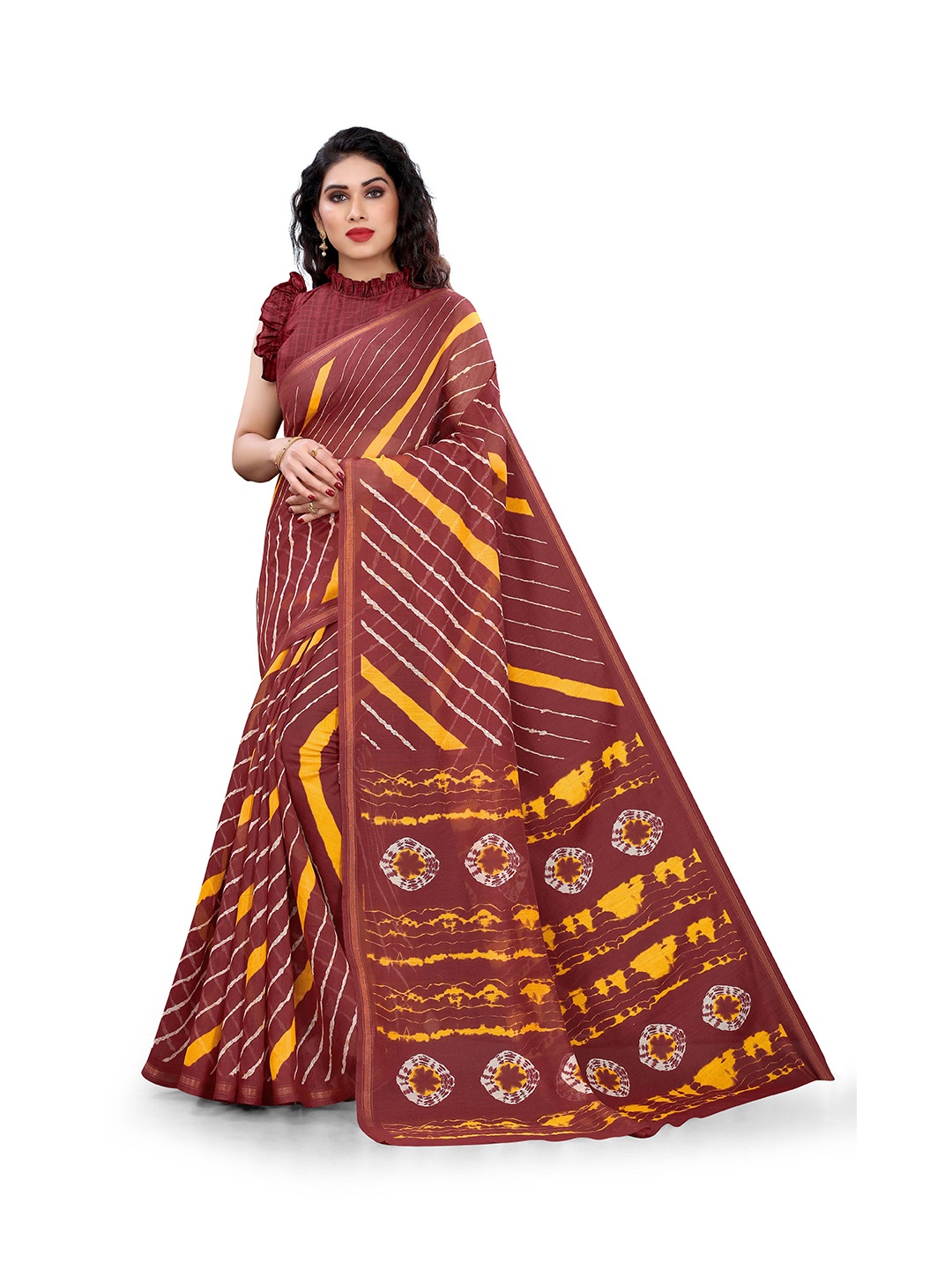 

KALINI Maroon & Yellow Striped Zari Saree