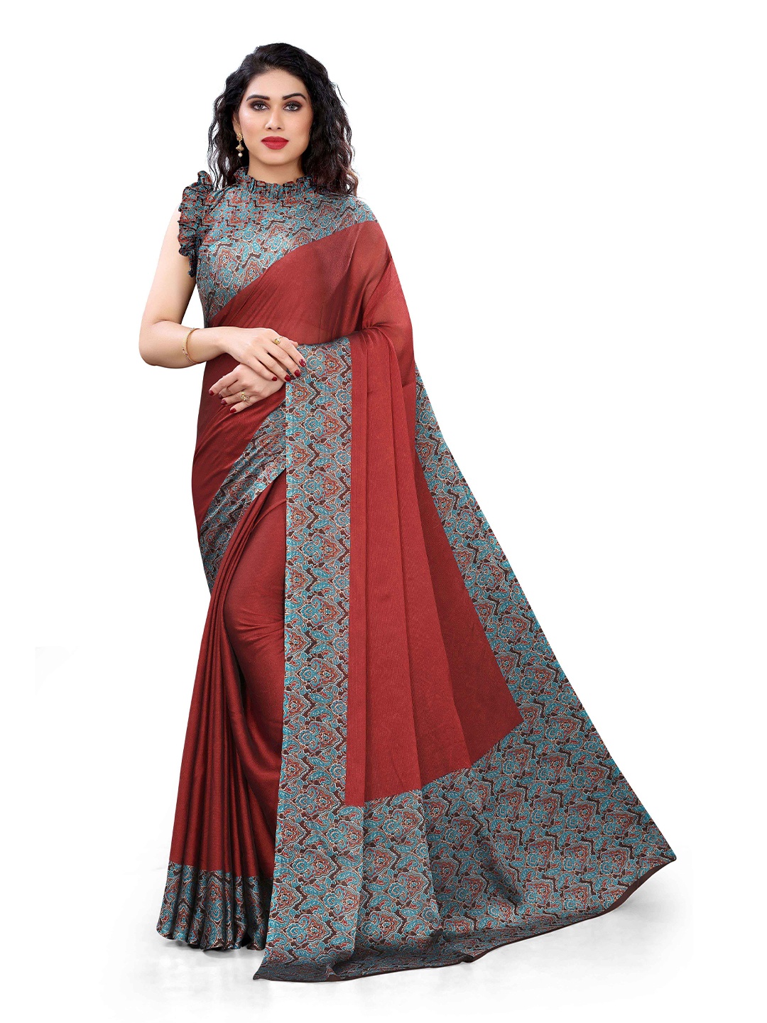 

KALINI Red & Blue Chiffon Saree
