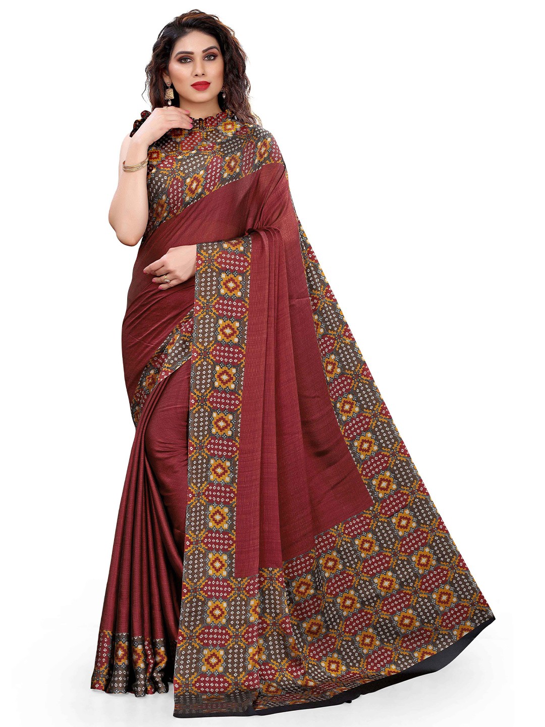 

KALINI Maroon & Yellow Printed Saree