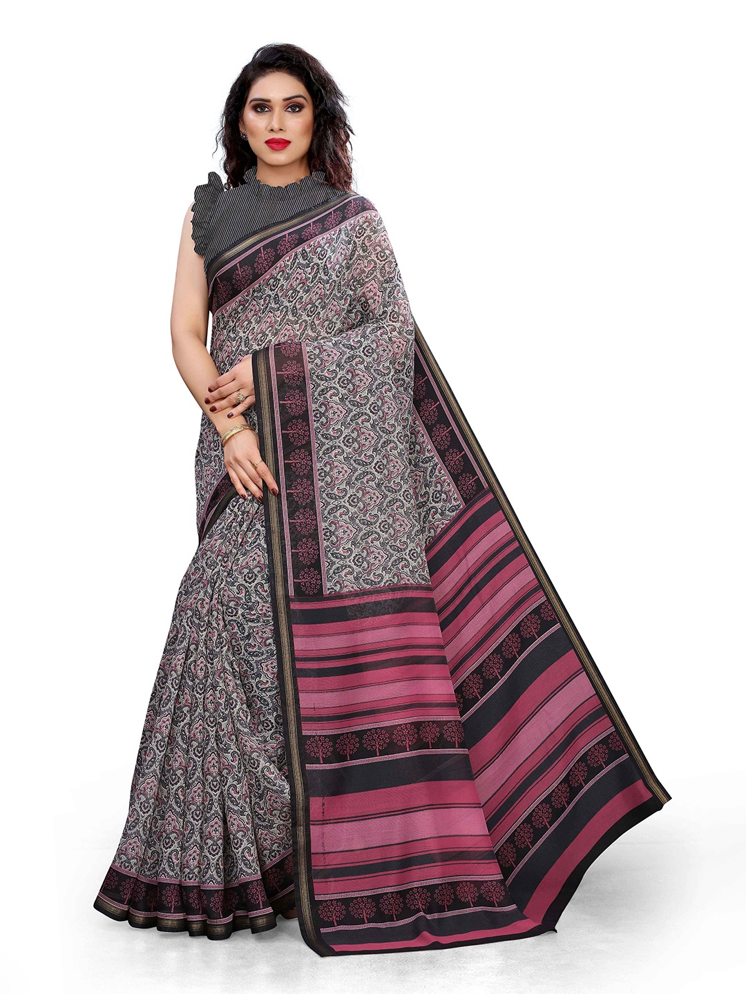 

KALINI Off White & Pink Ethnic Motifs Saree