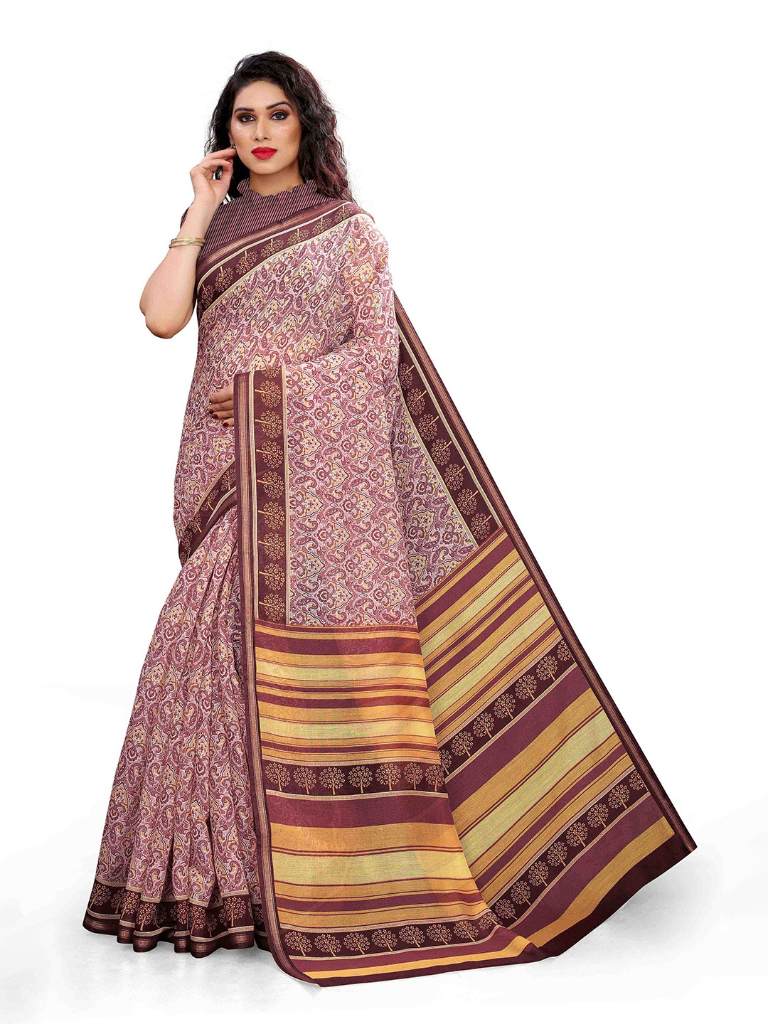 

KALINI Pink & Maroon Ethnic Motifs Saree