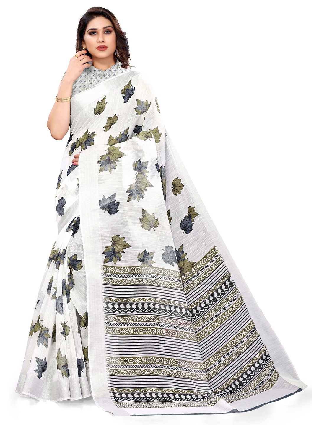 

KALINI White & Green Ethnic Motifs Bagh Saree