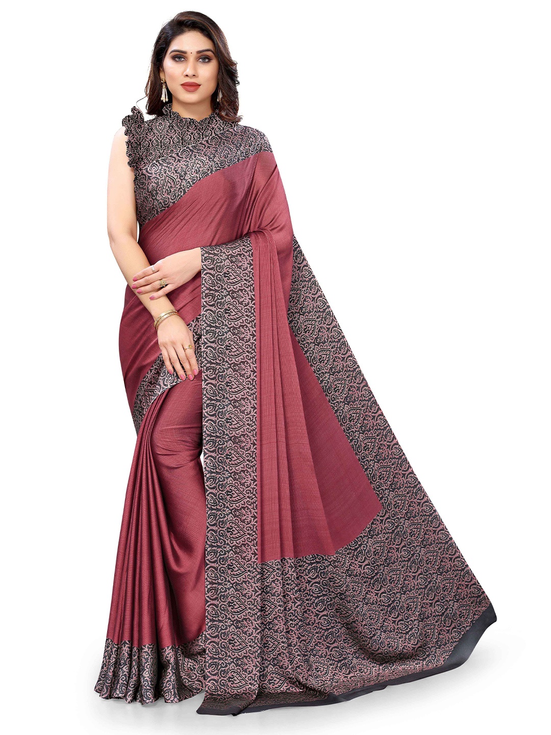 

KALINI Mauve & Black Printed Saree