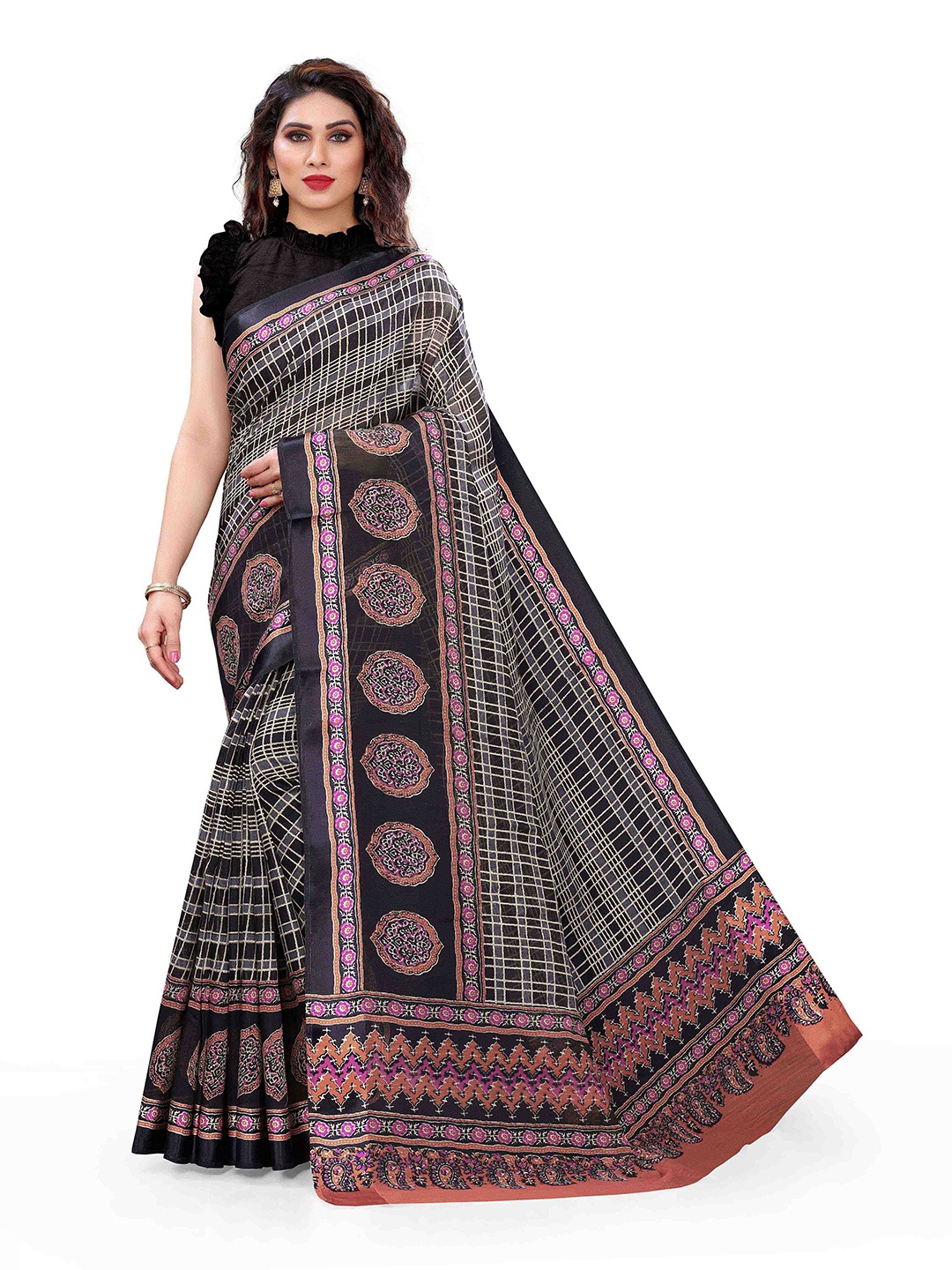 

KALINI Black & White Printed Saree