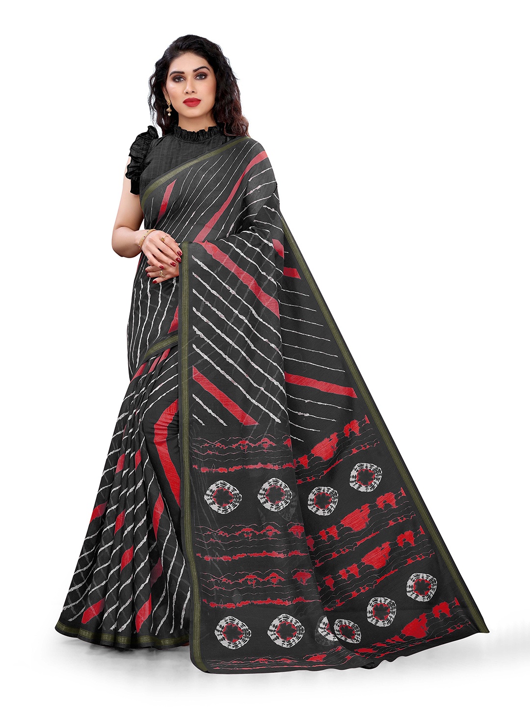 

KALINI Black & White Striped Saree