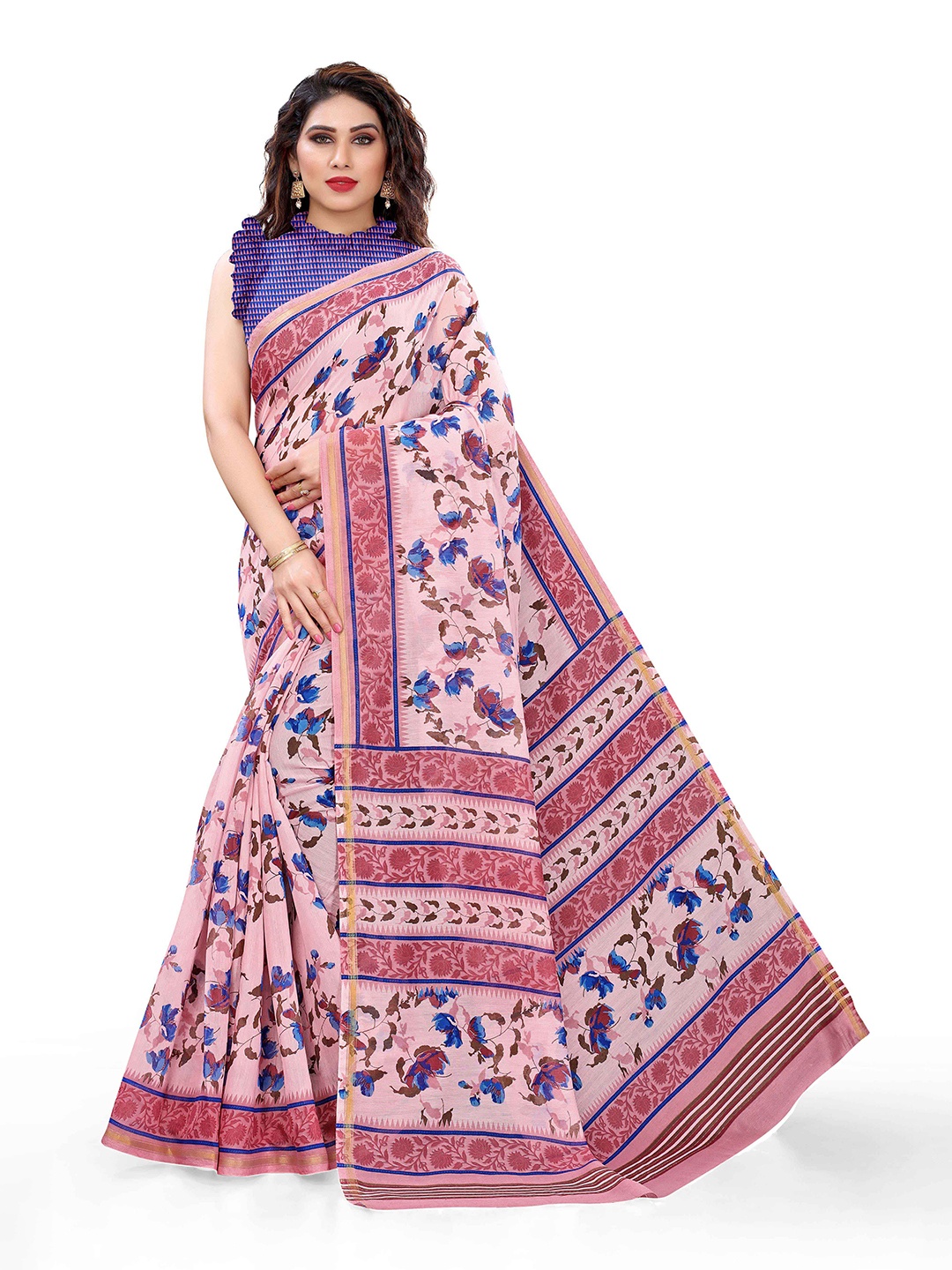 

KALINI Pink & Blue Floral Bagh Saree