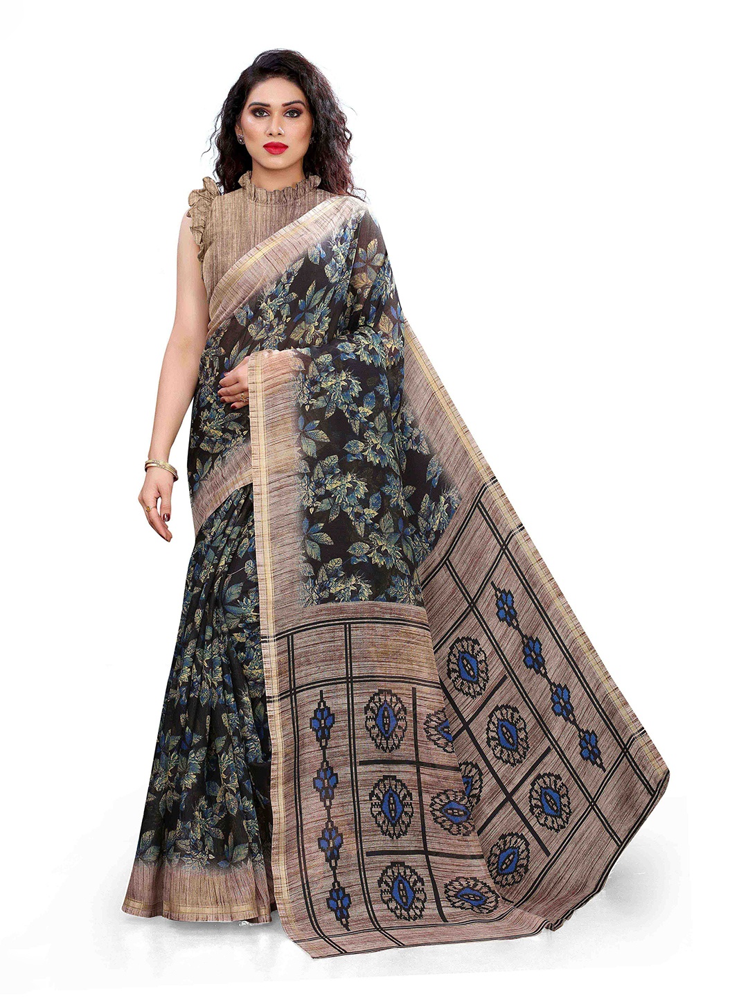 

KALINI Black & Blue Ethnic Motifs Bagh Saree