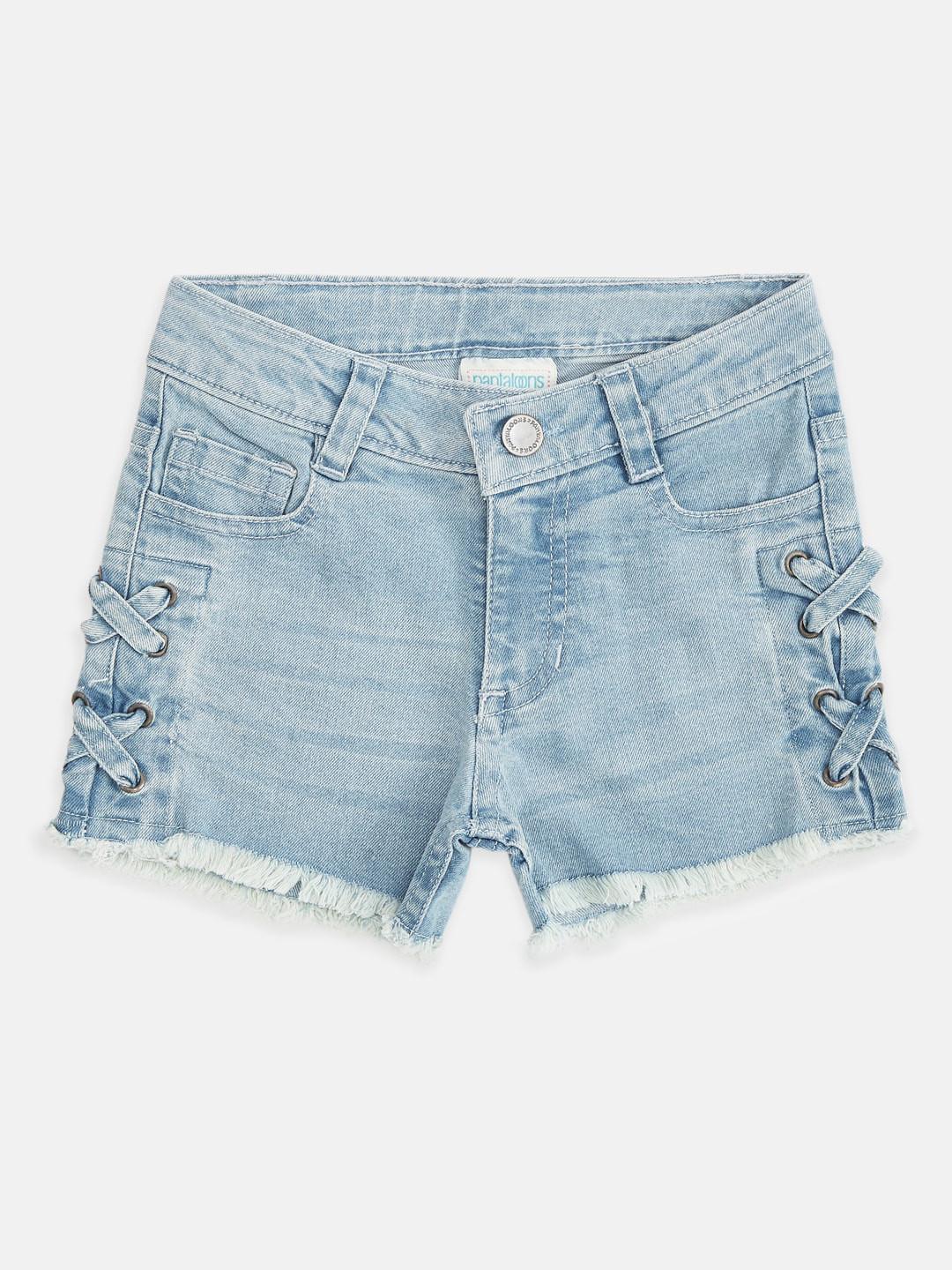 

Pantaloons Junior Girls Blue Washed Pure Cotton Denim Shorts