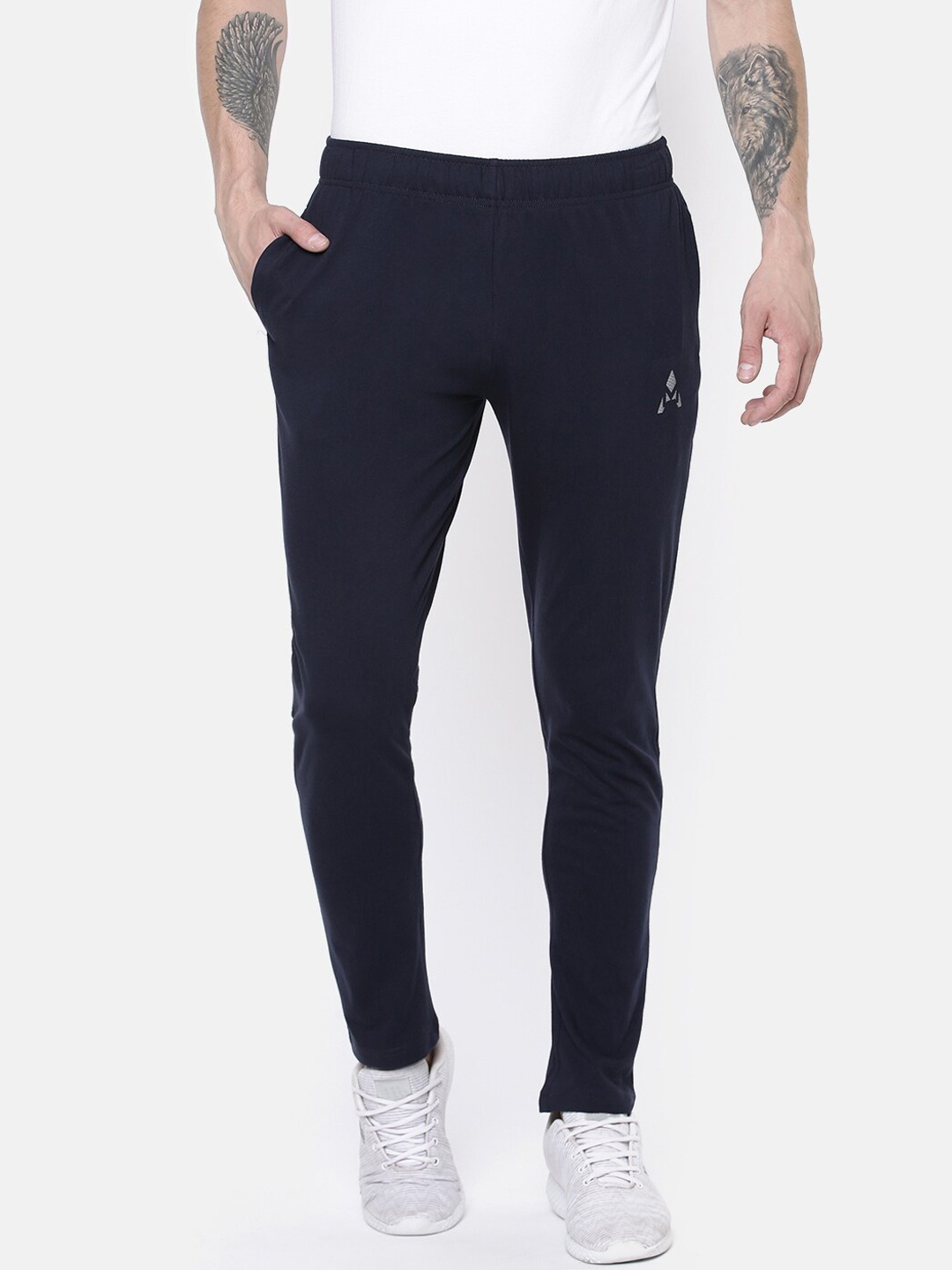 

ACTIMAXX Men Navy Blue Solid Pure Cotton Track Pants