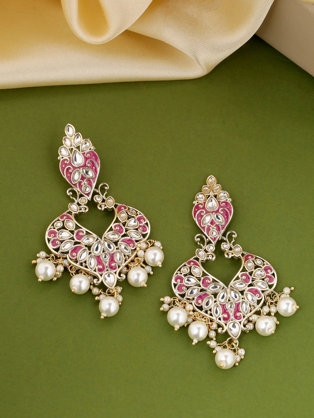 

Shoshaa Gold-Toned & Pink Contemporary Drop Earrings