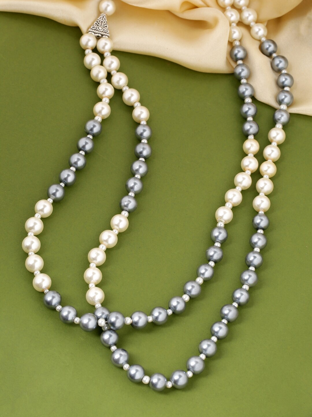 

Shoshaa Women Grey & Off White Pearl Layered Necklace