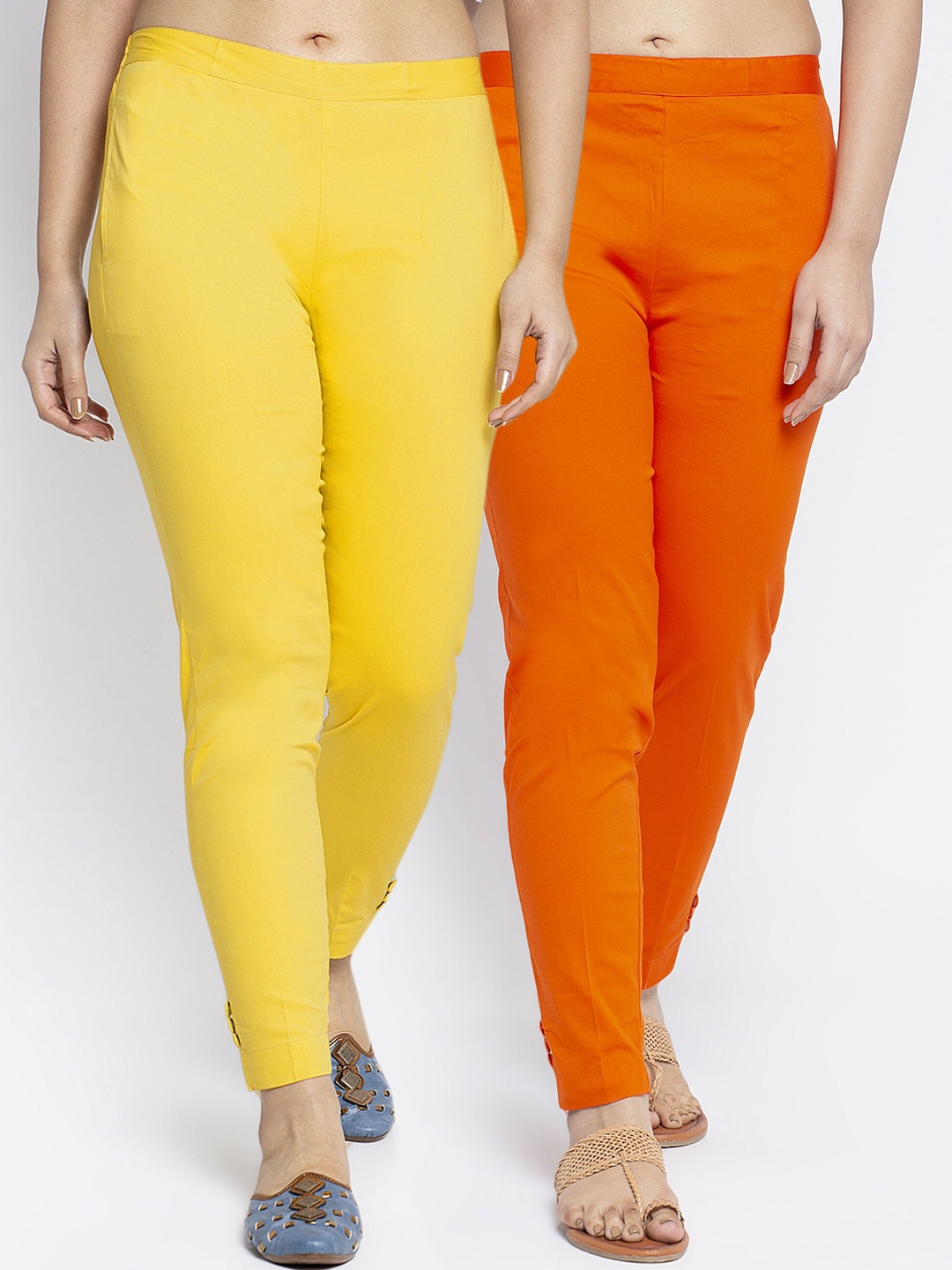 

GRACIT Women Pack Of 2 Slim Fit Cigerette Trousers, Yellow