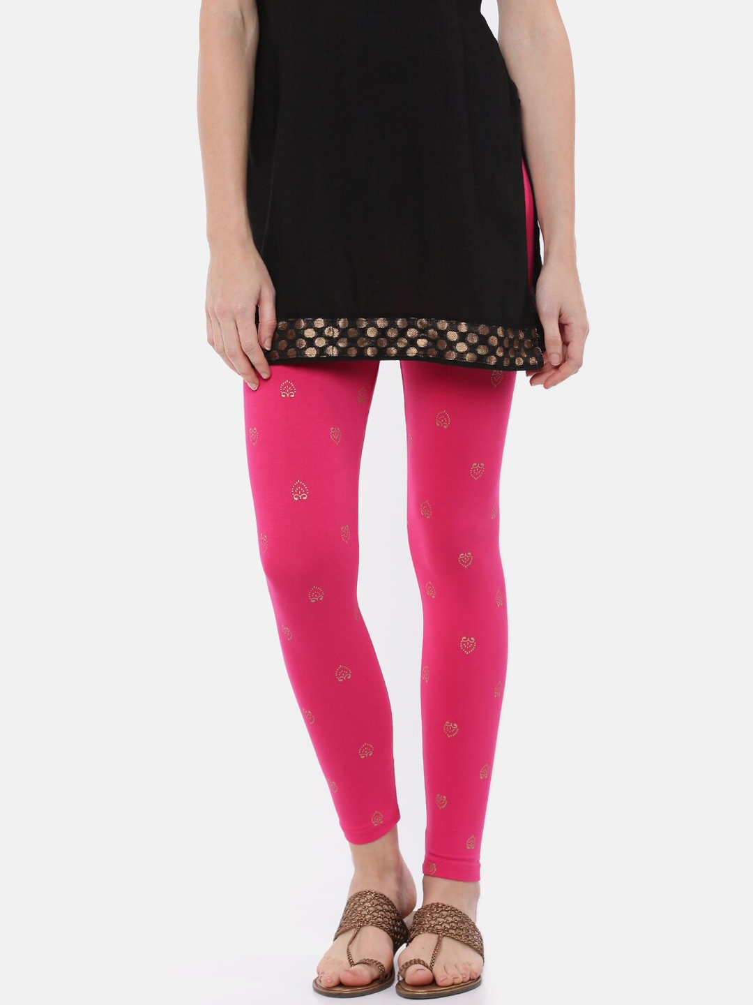 

De Moza Women Fuchsia & Beige Printed Ankle-Length Leggings