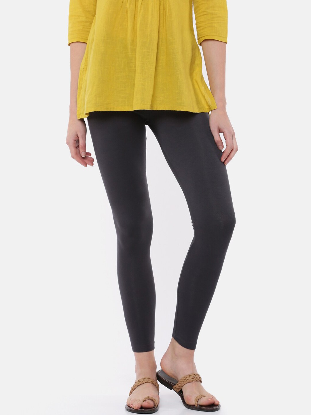 

De Moza Women Grey Solid Ankle-Length Leggings