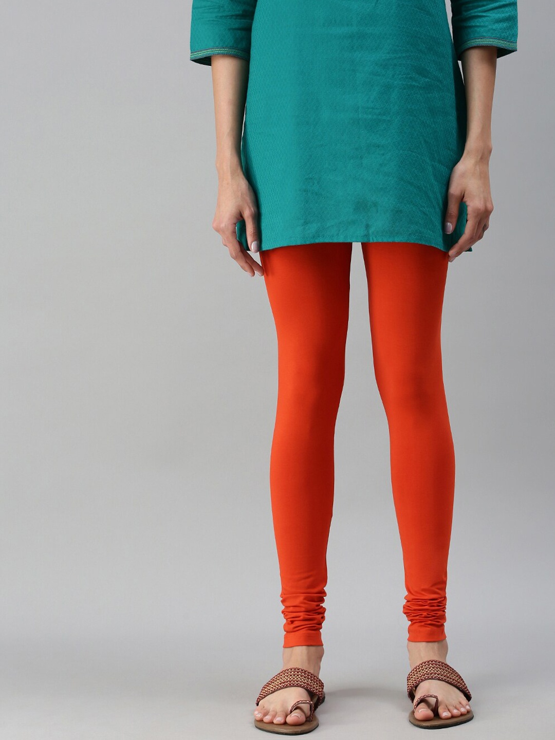 

De Moza Women Rust Solid Churidar Length Leggings