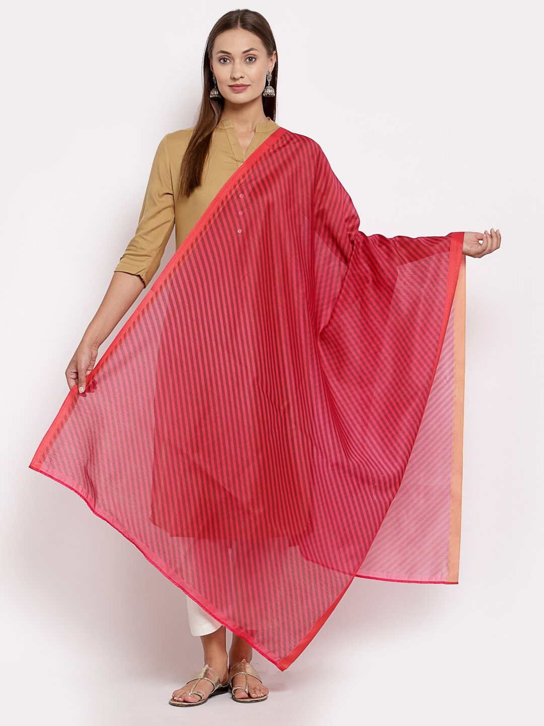 

Myshka Red Striped Dupatta