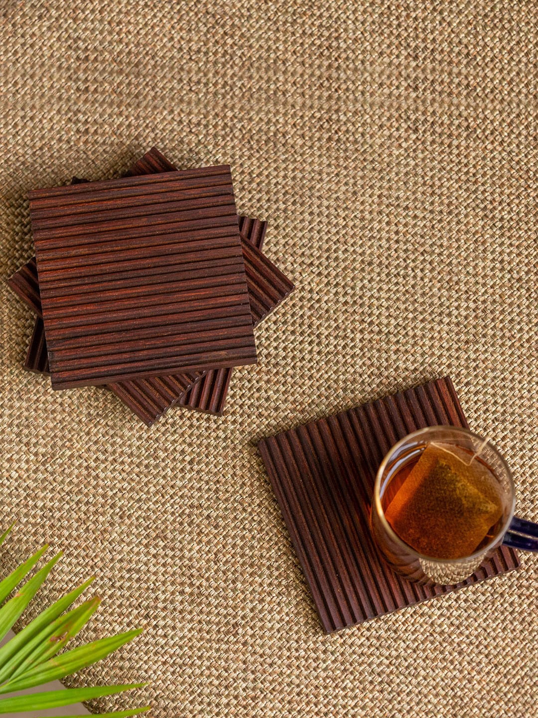 

ExclusiveLane Set Of 4 Brown Patterned Handcrafted Wooden Coasters