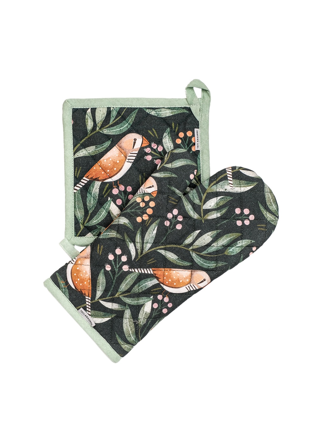 

happywagon Black & Green Zebra Finch Oven Mitt & Pot Holder Set