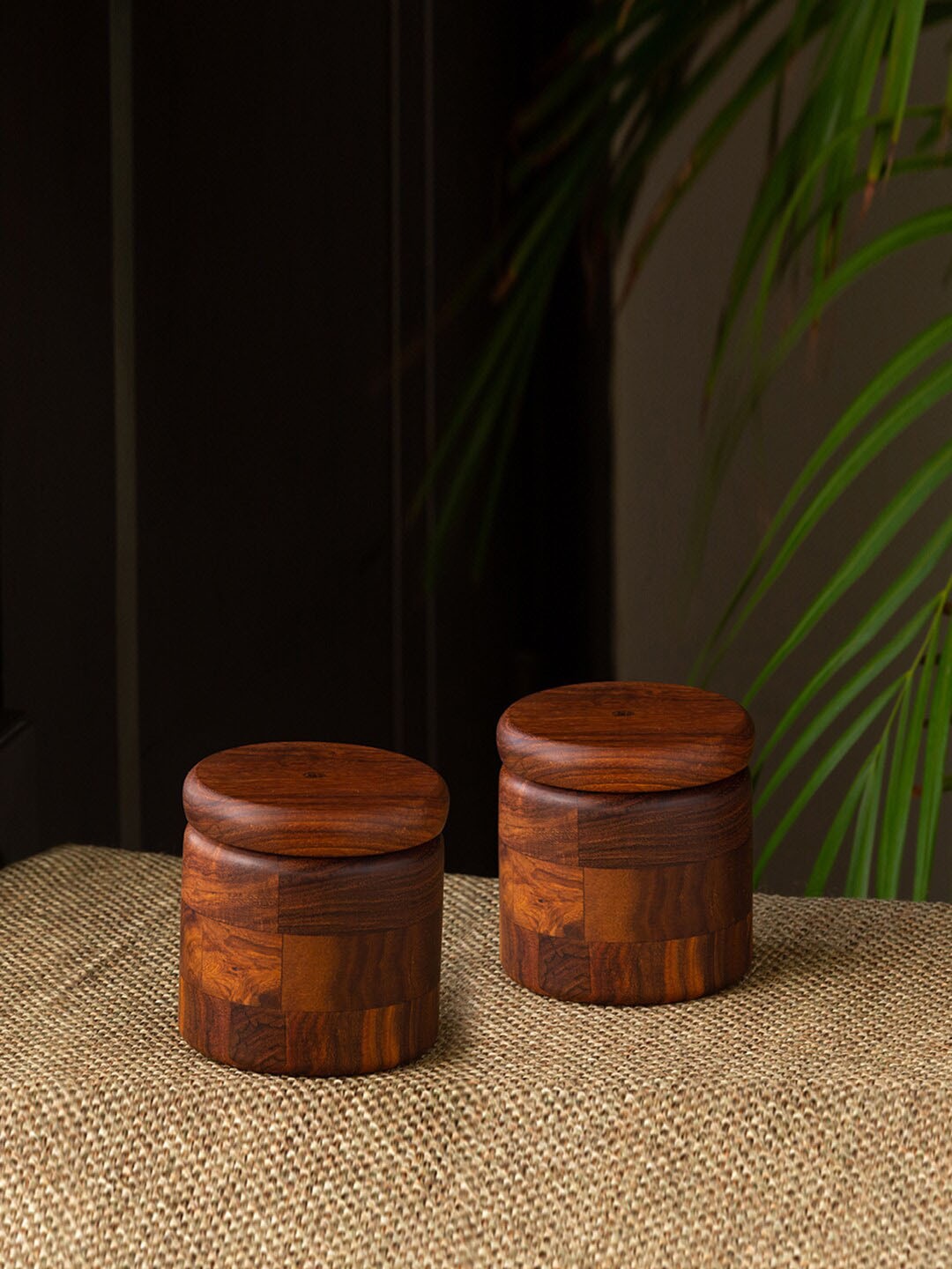

ExclusiveLane Set of 2 Woodland Wonders Wooden Kitchen Jars And Container (200 ml), Brown