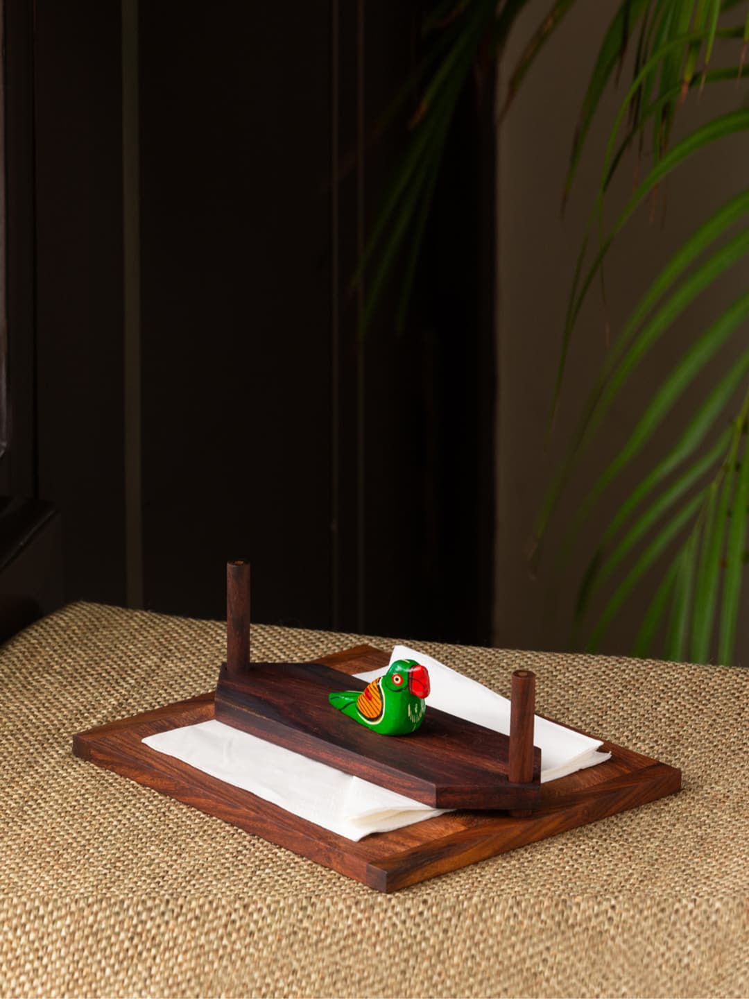 

ExclusiveLane Brown & Green Handcrafted Wooden Napkin Tissue And Napkin Holder