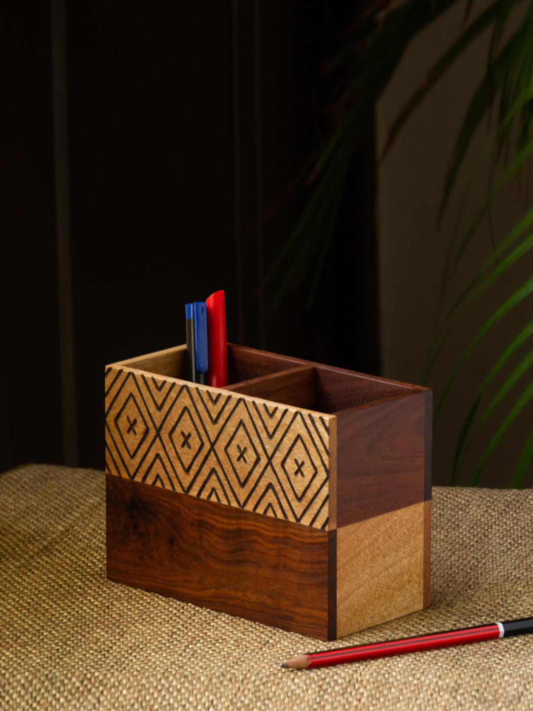 

ExclusiveLane Chevron Chronicles Wooden Desk Organiser, Brown