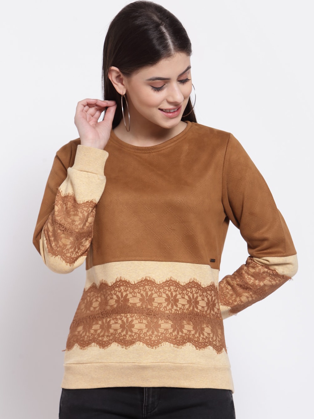 

Juelle Women Brown & Beige Self Design Sweatshirt