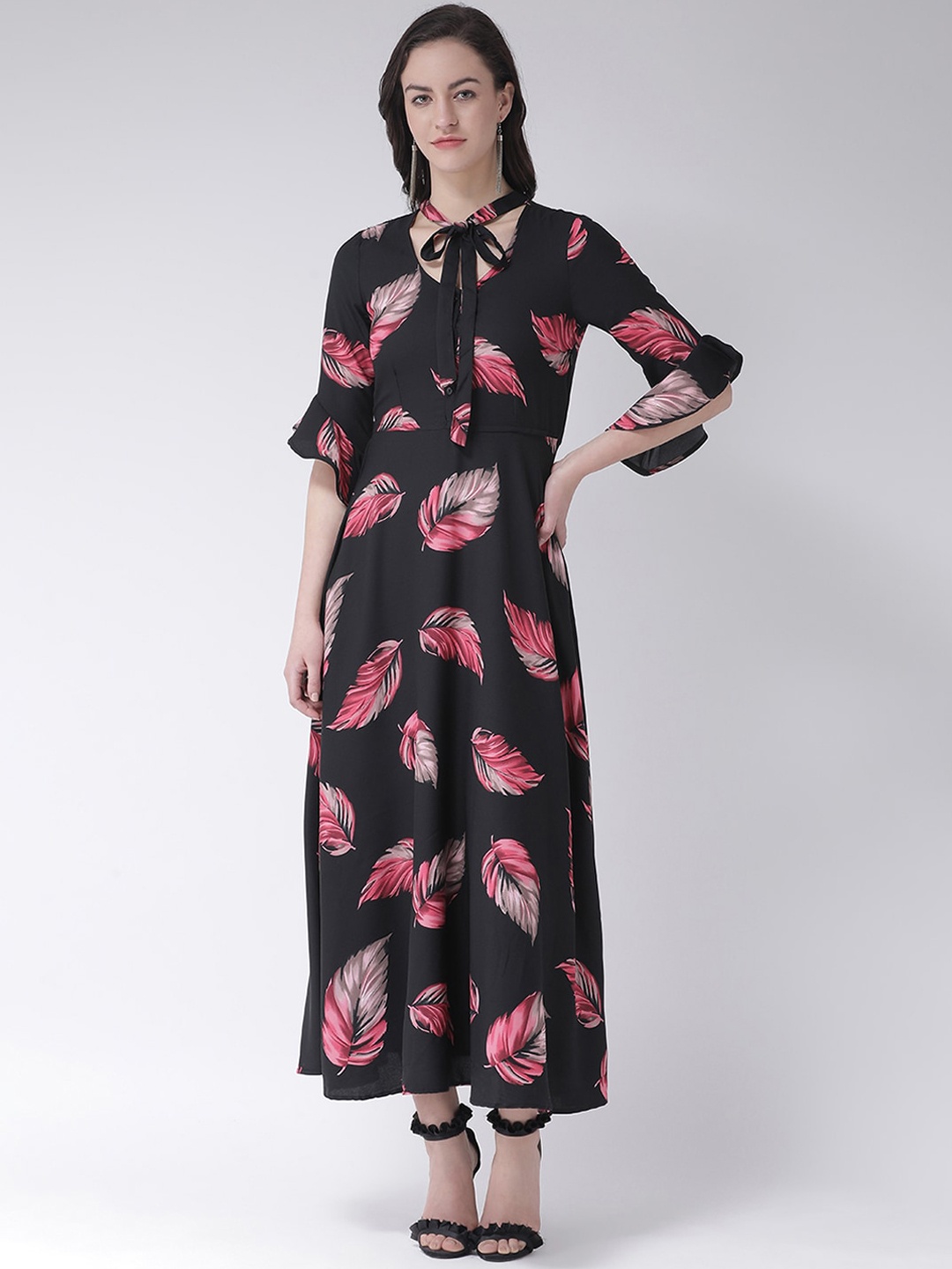 

Latin Quarters Women Black & Pink Tropical Printed Maxi Dress
