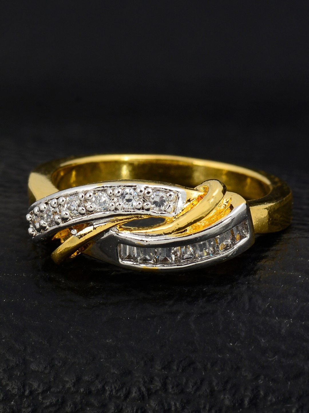 

Silgo Gold-Plated & White Stone-Studded Finger Ring