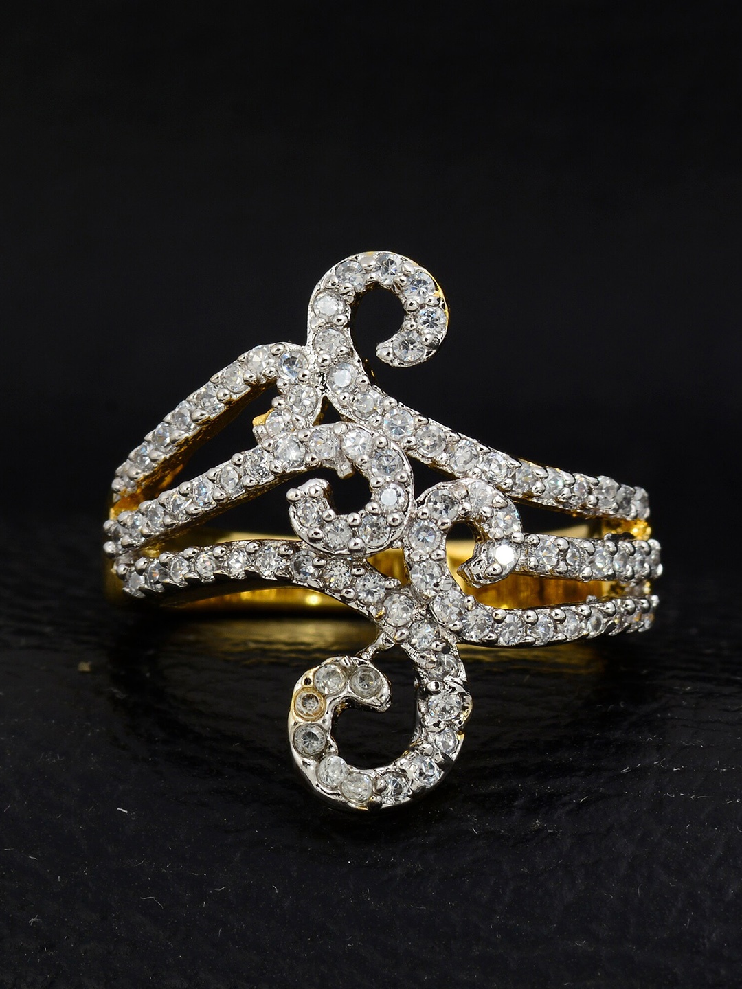 

Silgo Gold-Plated White Stone Studded Finger Ring