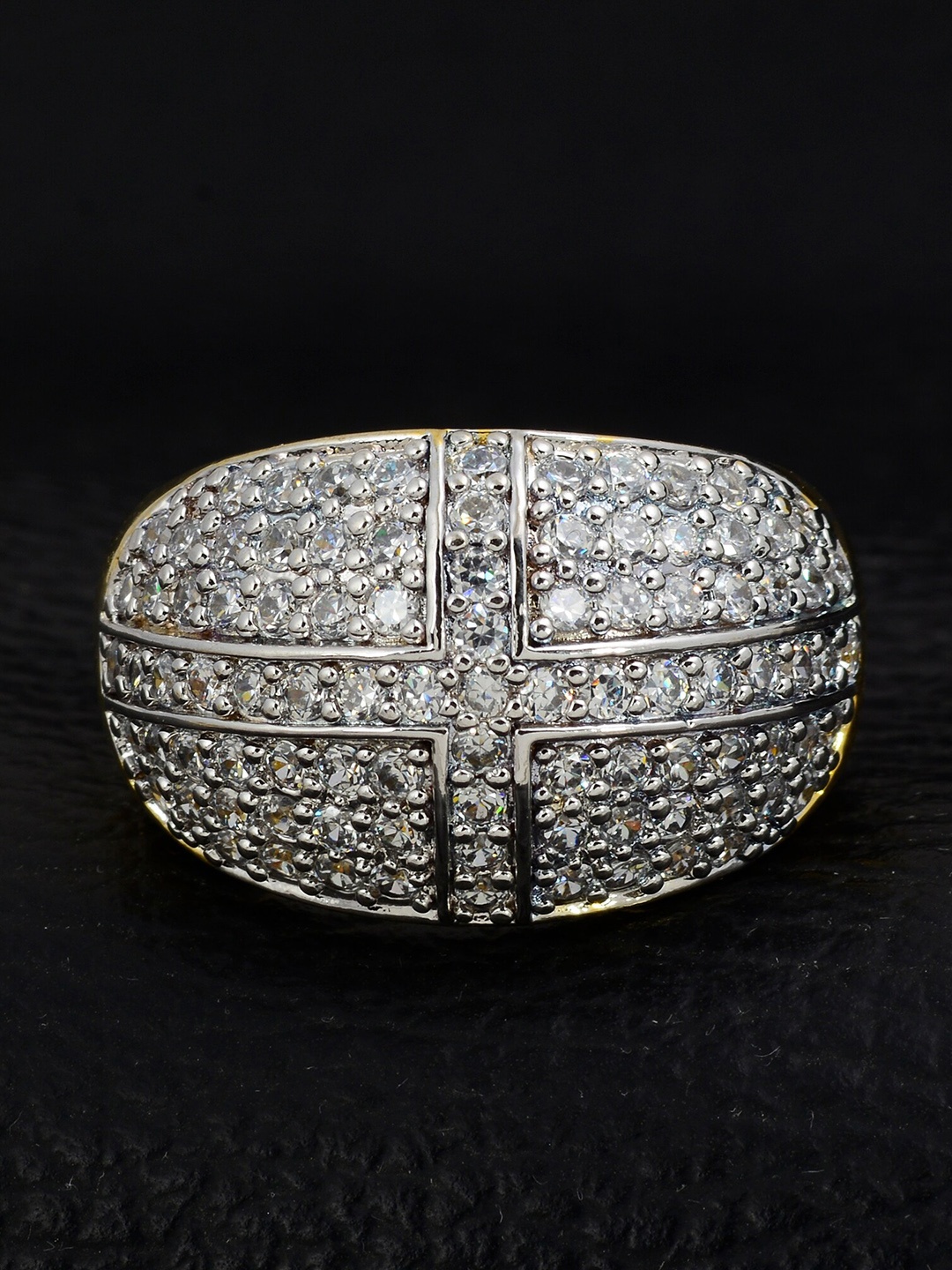 

Silgo Gold-Plated & White Stone Studded Finger Ring