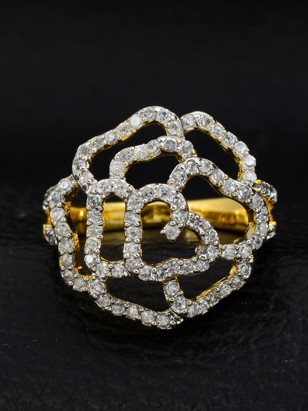 

Silgo Gold-Plated White Stone Studded Finger Ring
