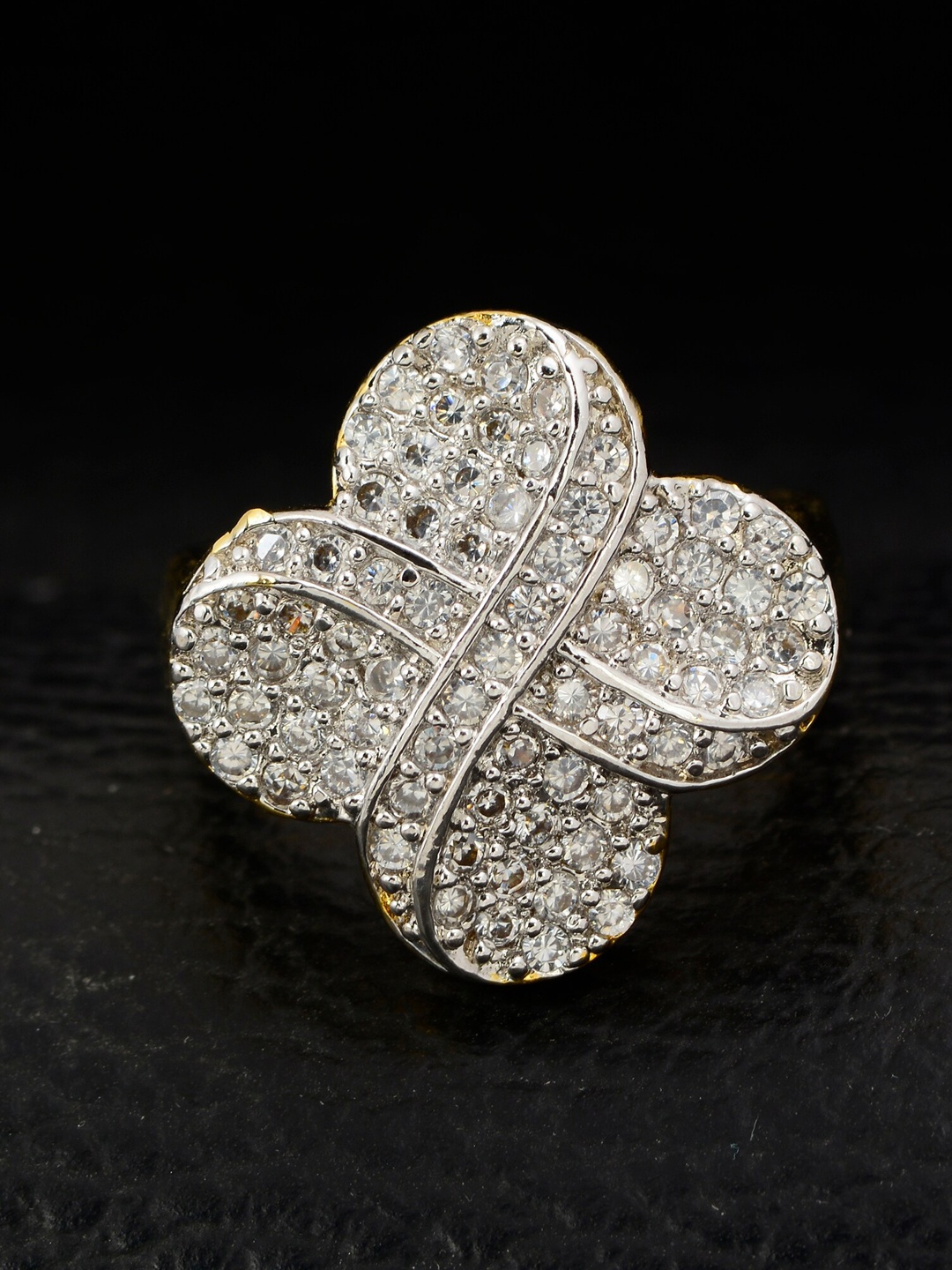 

Silgo Gold-Plated White Stone Studded Finger Ring