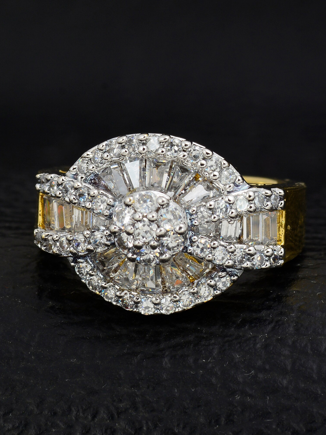 

Silgo Gold-Plated White Stone Studded Finger Ring