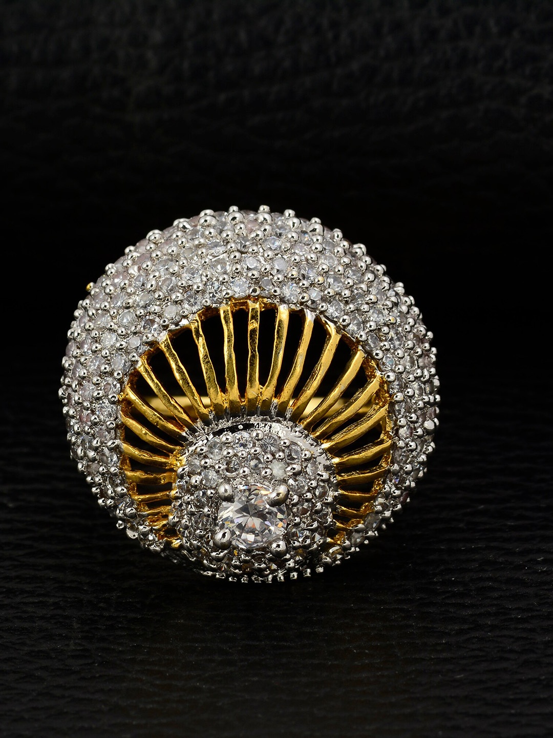 

Silgo Gold-Plated & White Stone-Studded Finger Ring